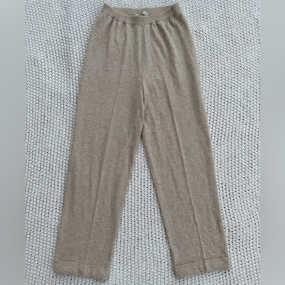 Jennifer Tyler Pants - 100% Cashmere Tan Straight Leg Women's Knit Pants Size M